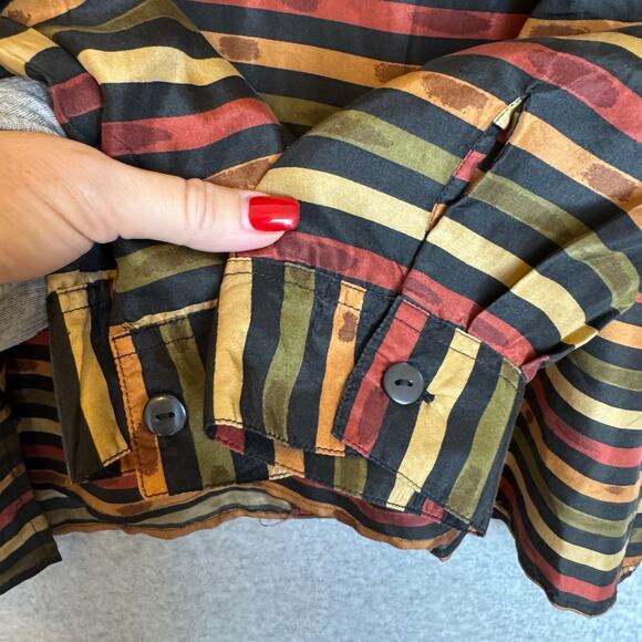 Vintage Stunt 100% Silk Blouse Women’s Large Striped 70s 80s Retro Flowy Hippie - Picture 9 of 12